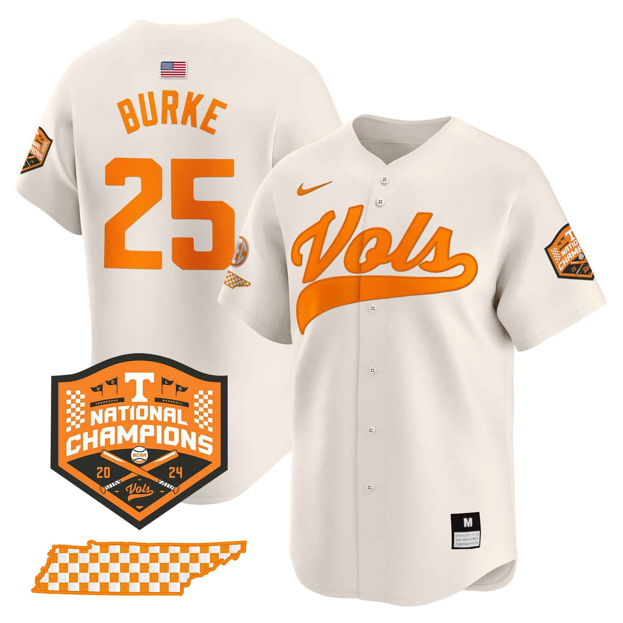 Men Tennessee Volunteers #25 Burke Cream 2024 Nike Champions Vapor Premier Limited NCAA Jersey